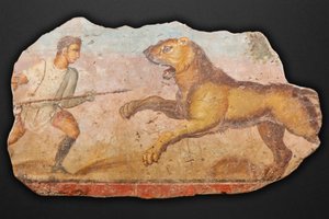 Painting from the Amphitheatre. Hunter with Lioness by Unbekannt Unbekannt